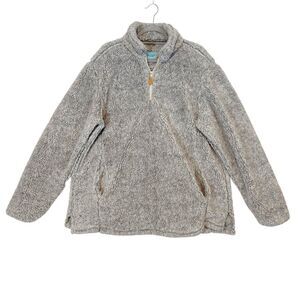 Woodland Square Sweater Women's 1X Gray 1/4 Zip Pullover Sherpa Teddy Fuzzy